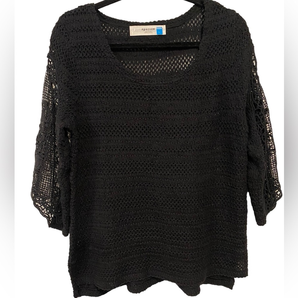 Anthropologie Sparrow Crochet Sweater Women’s Medium Black Coastal Classic